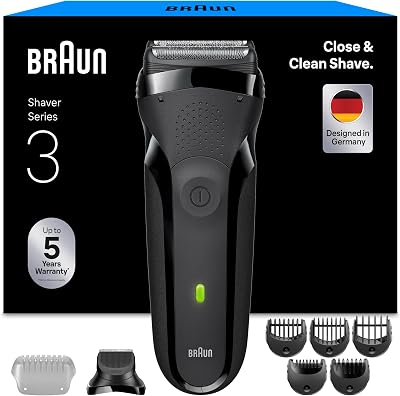 Braun Series 3 300BT Shaver Grey Dry Wet 3 Flexible Blades Beard Trim 5 Combs