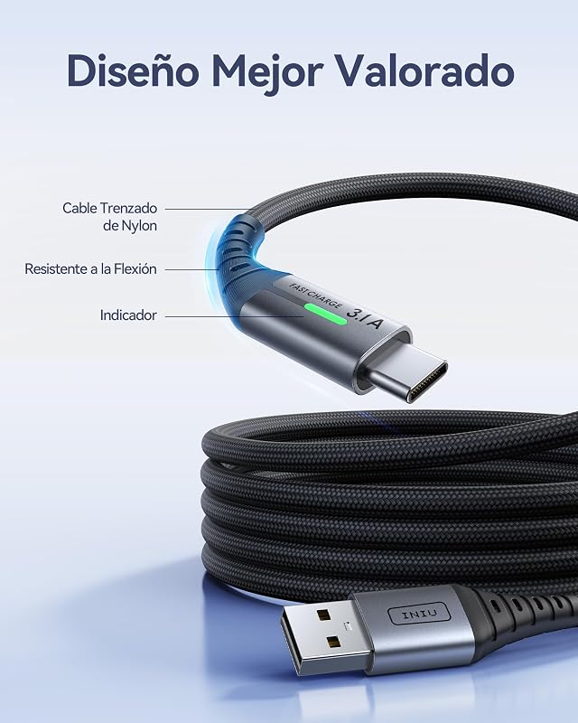 Cable USB C, 3-Pack [2m+2m+0,5m] QC 3,1A Carga Rapida USB C Cargador