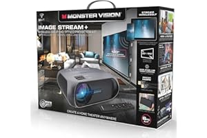 Monster Vision Image Stream+ Wireless 1080p FHD Projector Kit with 120-inch Screen, 3000 Lumens, Wi-Fi Streaming, HDMI, Porta