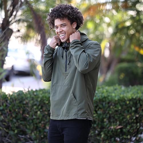 Global Blank Men's Lightweight Windproof Water Resistant Windbreaker  Packable Jacket Shell with Hood, Black, L