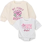 BearPodTD Baby Girl 1st Birthday Outfit My First Rodeo Western Bubble Romper Sweatshirt Bodysuit, Gift For Baby Girls 1 Year