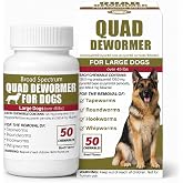 Quad Dewormer Chewable for Dogs Over 45 lbs, Oral Wormer for Roundworms, Tapeworms, Hookworms &amp; Whipworms, 50 Beef Flavored Chewables