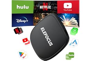ELEFOCUS [2024 Newest] Wireless Carplay & Android Auto Adapter, The Ai Box 4 in 1 Streaming Supports Netflix/YouTube/Play Store/TF Card for OEM Wired CarPlay Cars (Black)