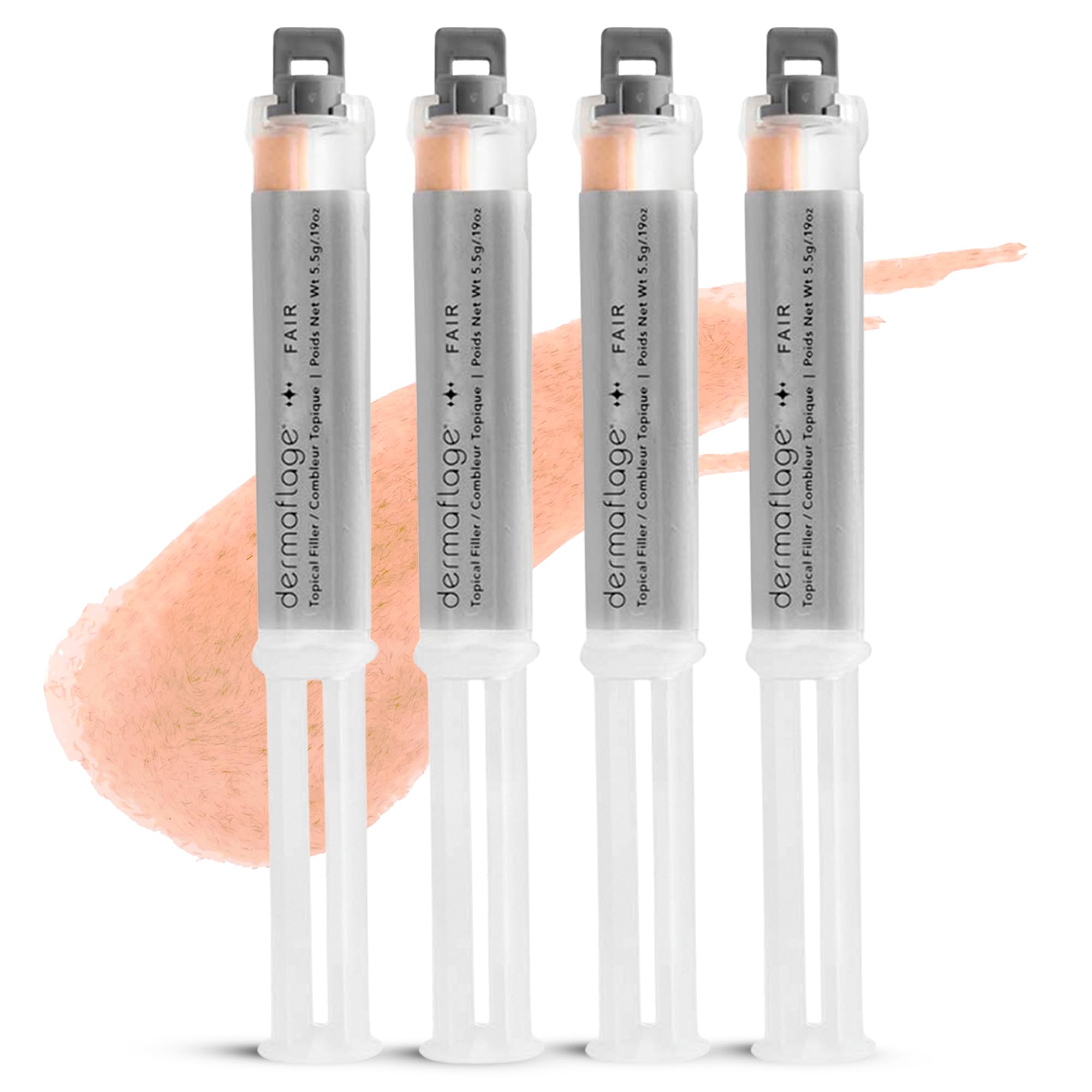 Dermaflage Topical Scar Filler Pack of 4 Refill Applicator (Fair) - Hollywood Silicone Scar Gel for Recessed Scars, Wrinkles, Discoloration & Deep Pockmarks (30 Applications)