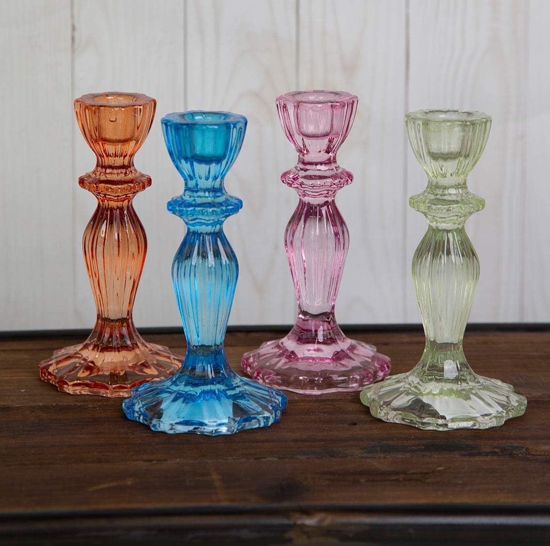 Pink Glass Candlestick Holder, Decorative Taper Candle Stand Valentines Dinner Table Decorations - Image 5