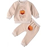 Cemion Toddler Baby Boy Thanksgiving Outfit Little Turkey Long Sleeve Sweatshirt Pants Set 2Pc Outfits