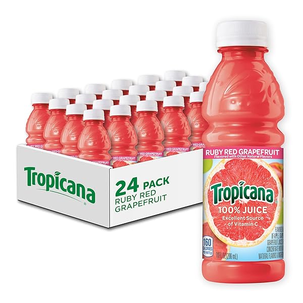 TROPICANA 100% RUBY RED GRAPEFRUIT JUICE,SINGLE SERVE, 10 FL OZ BOTTLES (PACK OF 24) – REAL FRUIT JUICE, VITAMIN C RICH, NO ADDED SUGARS, NO ARTIFICIAL FLAVORS