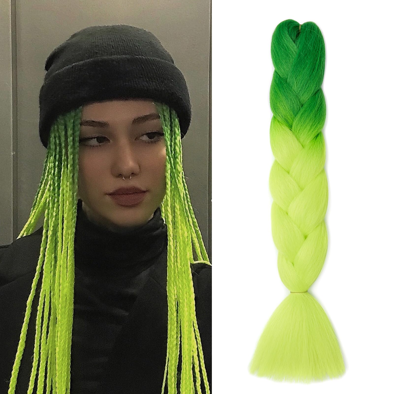 Dcbaboo Hair Extensions for Braiding Jumbo Braiding Hair Extension 1pack 24inch Synthetic Hair Kanekalon Ombre Braids Extensions Hair Afro Crochet Twist Box Braids 100g, Dark Green-Yellow Green — image 1