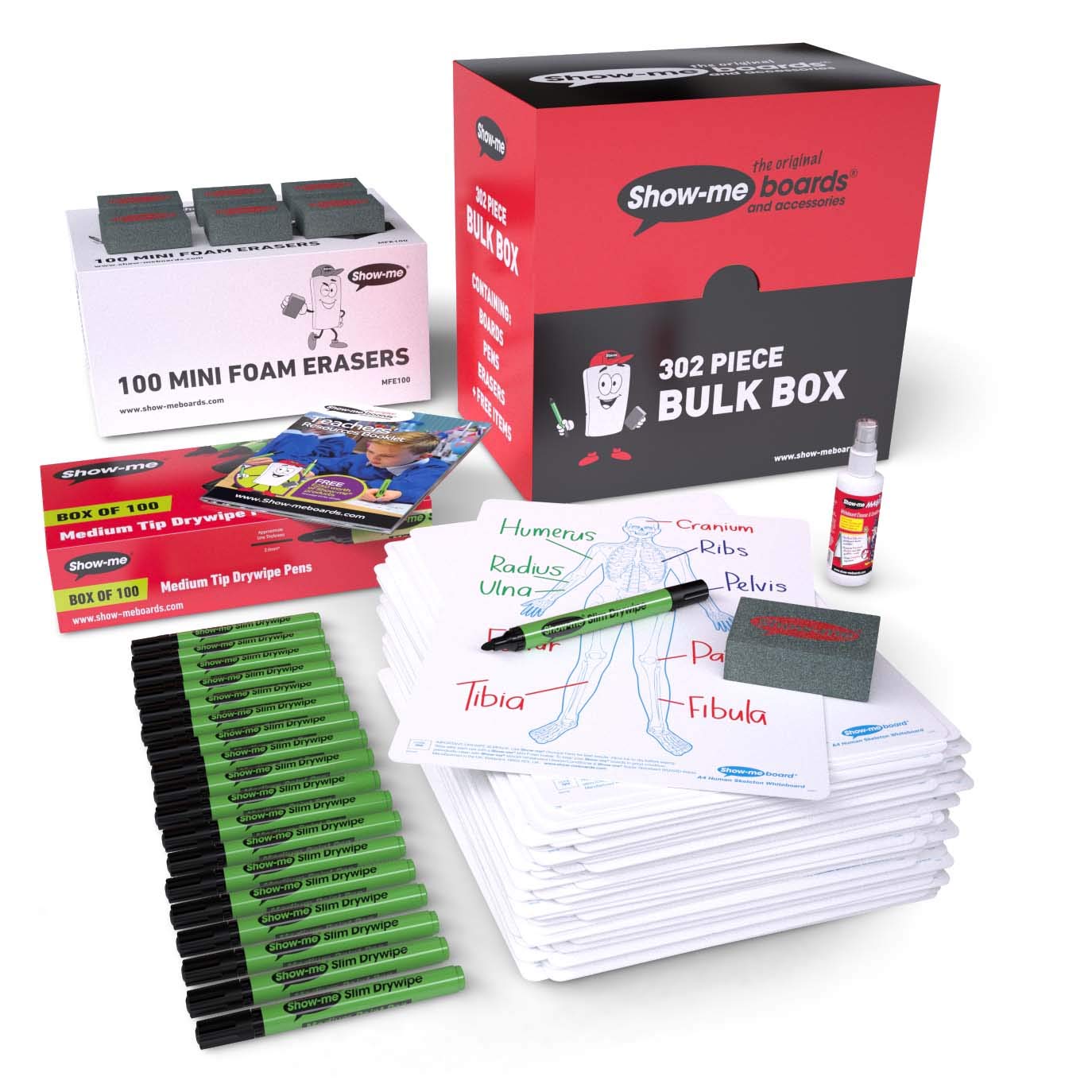 Show-me B/SKE Skeleton Dry wipe Boards, Bulk Kit (Pack of 100)