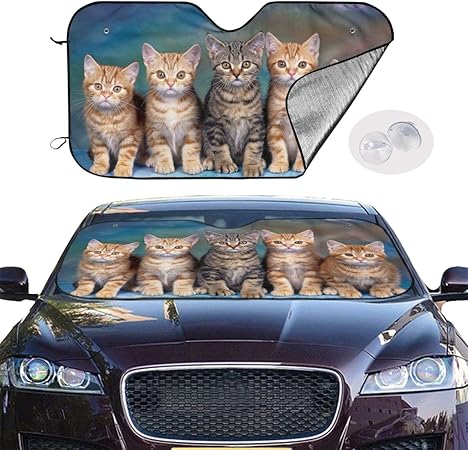 Amazon 猫 車用 サンシェード フロントサンシェード ガラスカバー 遮光 断熱 紫外線対策 暑さ対策 折りたたみ カーサンシェード 簡単着脱 丈夫で長持ち 軽 普通車用700x1300mm 吸盤4個入 かわいい 車 バイク 車 バイク
