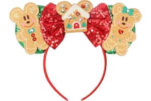 ETLUK Christmas Mouse Ears Headband for Women, Sequin Christmas Ears Headband for Party Cosplay Costumes Accessories（Green Gingerbread）