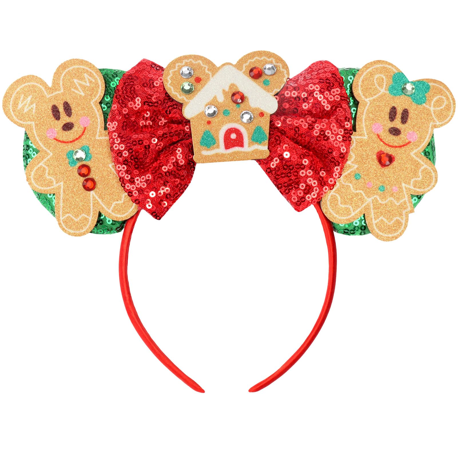 ETLUK Christmas Mouse Ears Headband for Women, Sequin Christmas Ears Headband for Party Cosplay Costumes Accessories（Green Gingerbread）