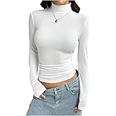 SOLY HUX Women's High Neck Long Sleeve Shirts Ruched Slim Fitted Base Layer Tees Fall Tops