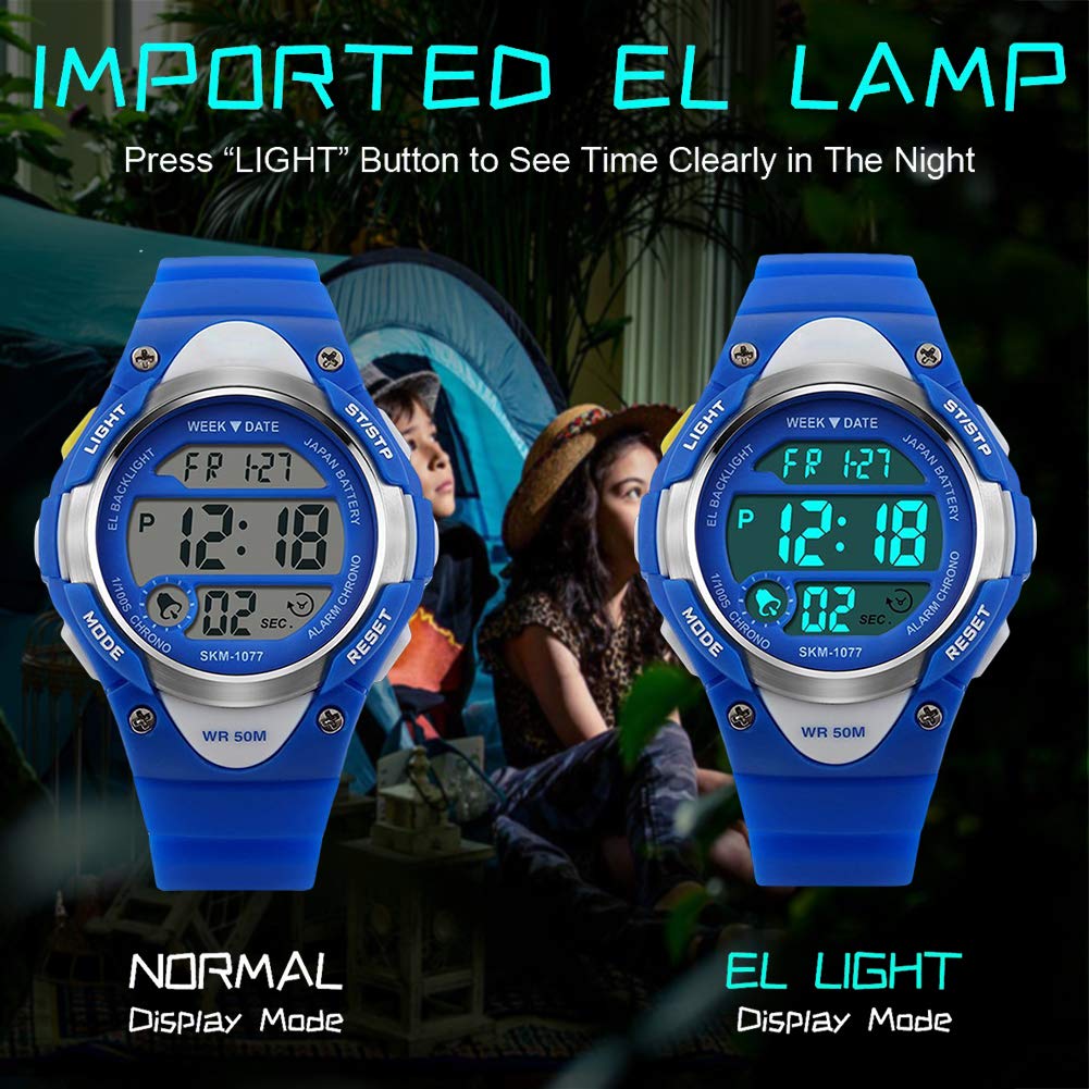 ragazzi orologi digitali, bambini orologio sportivo con allarme, outdoor 50 m impermeabile cronometro orologi da polso con luce LED elettronico per adolescenti ragazzi - blu by Foruner
