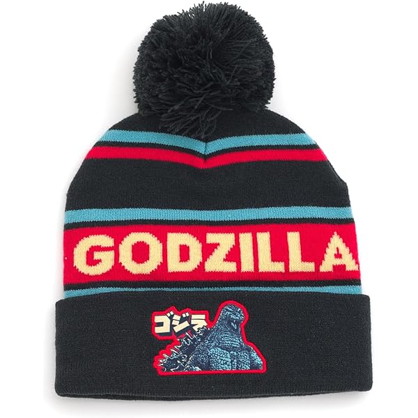 Godzilla Mens Pom Pom Beanie Winter Hat Red/Blue OS Adult at