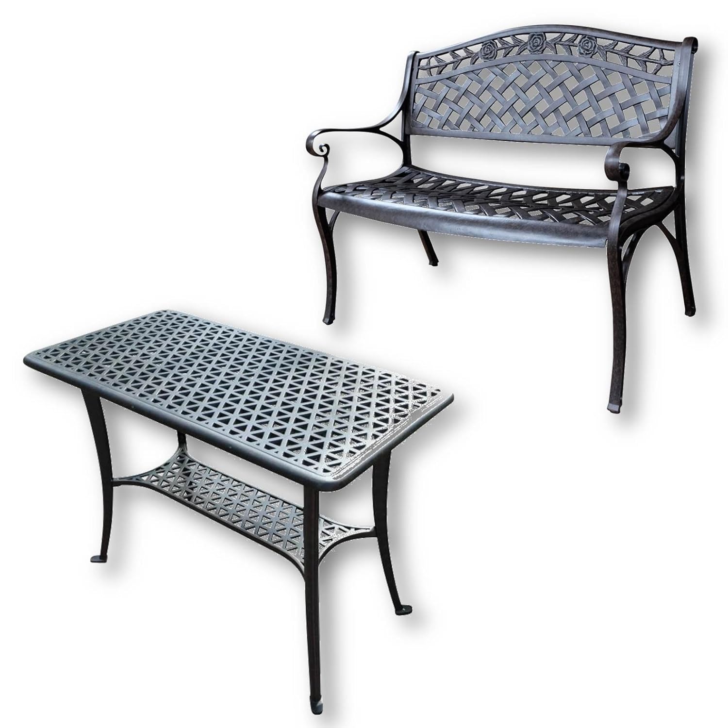 Lazy Susan - BBQ Grillparty Beistelltisch mit 1 ROSE Gartenbank