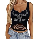 ACHUSE Cowgirl Outfits for Women Western Tank Tops Sexy Deep V Neck Crop Top Country Concert Rodeo Howdy Graphic Shirts