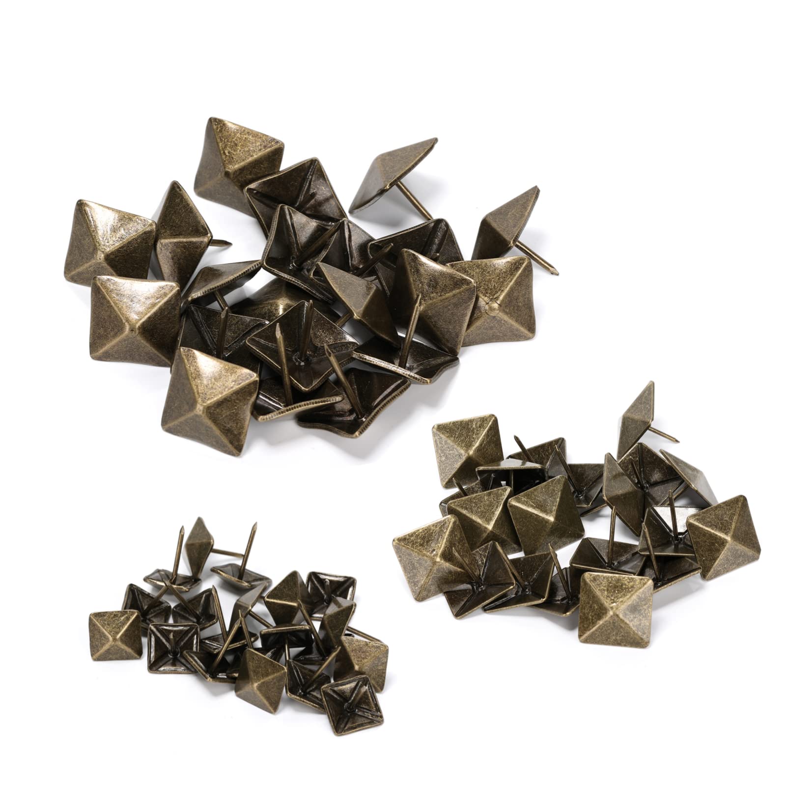 60Pcs Vintage Furniture Decorative Nails Antique Bronze Square Head Fixing Push Pins (3 Size) for DIY Cork Board,Sofa,Wooden Boxe