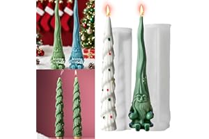 JDH SILICONE 2 PCS Christmas Tree Long Candle Molds,3D Santa Claus Candle Mold Pillar Candlestick Candle Mold for DIY Handcraft,Gift Wedding Party Home Dinner Festive Days