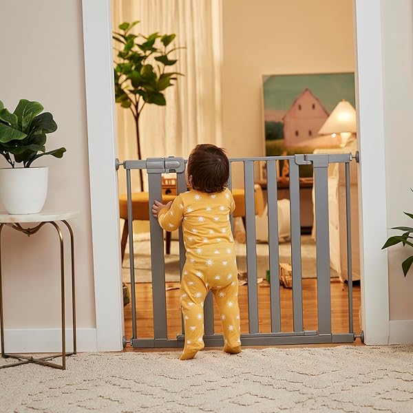 SAFETY 1ST WALK THROUGH BABY GATE WITH DOOR, ADJUSTABLE PRESSURE MOUNT LIFT, DOG GATES, FITS 29″-38″ WIDE, 1-PACK, SILVER