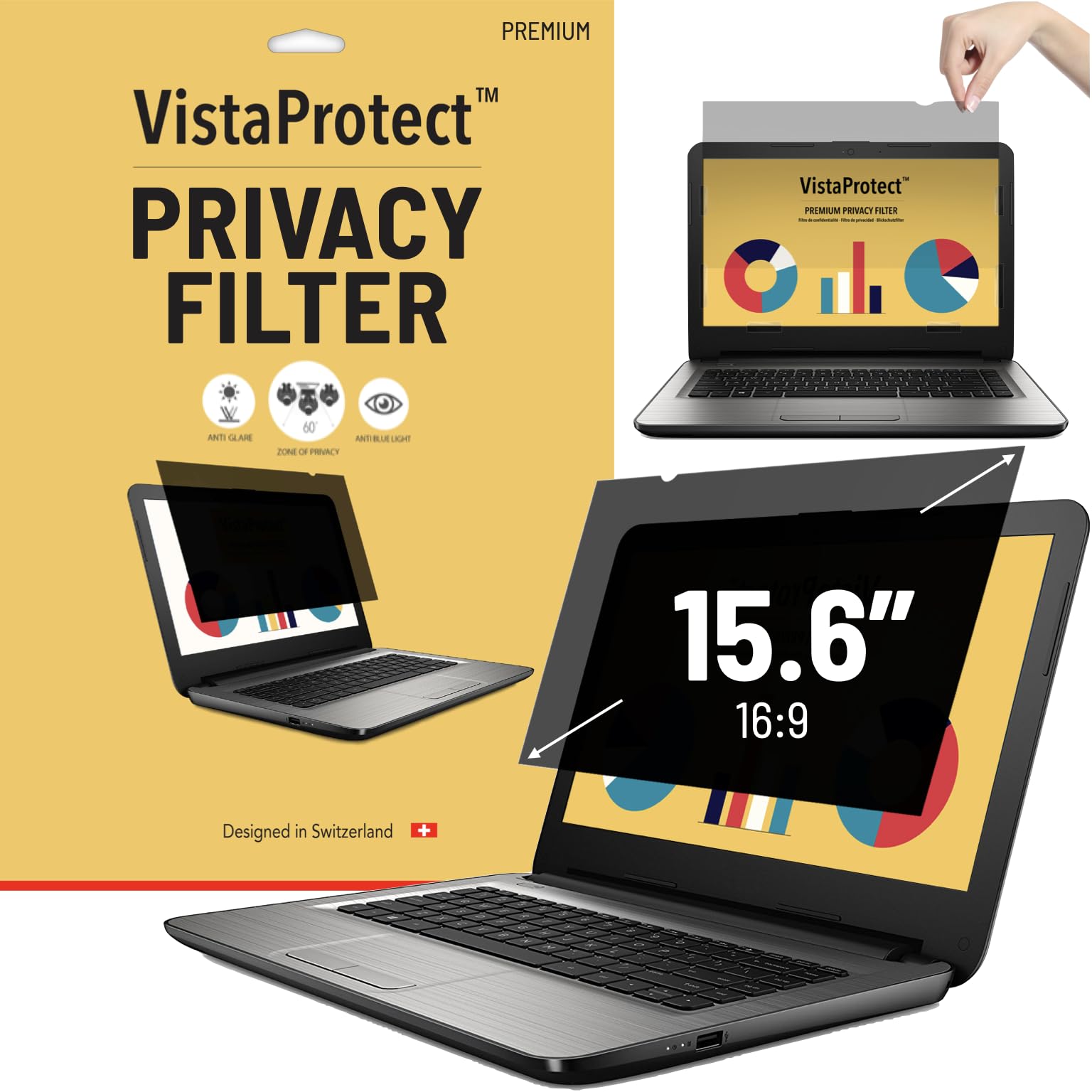 VistaProtect - Premium Privacy Screen Filter & Anti Blue Light Protector for Laptop Computers (15.6" inches)
