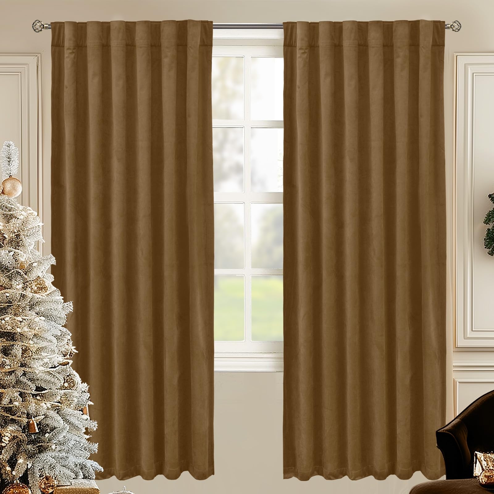 BGment Bronze Brown Velvet Blackout Curtains 72 Inches Long for Bedroom, Thick Thermal Insulated Room Darkening Elegant Curtains with Back Tab and Rod Pocket for Living Room, 2 Panels, 52 x 72 Inch Image