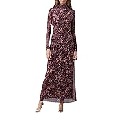 OctMoon Women’s Long Sleeve Maxi Dress Mesh High Neck Bodycon Evening Dress for Fall Cocktail Party Outfits