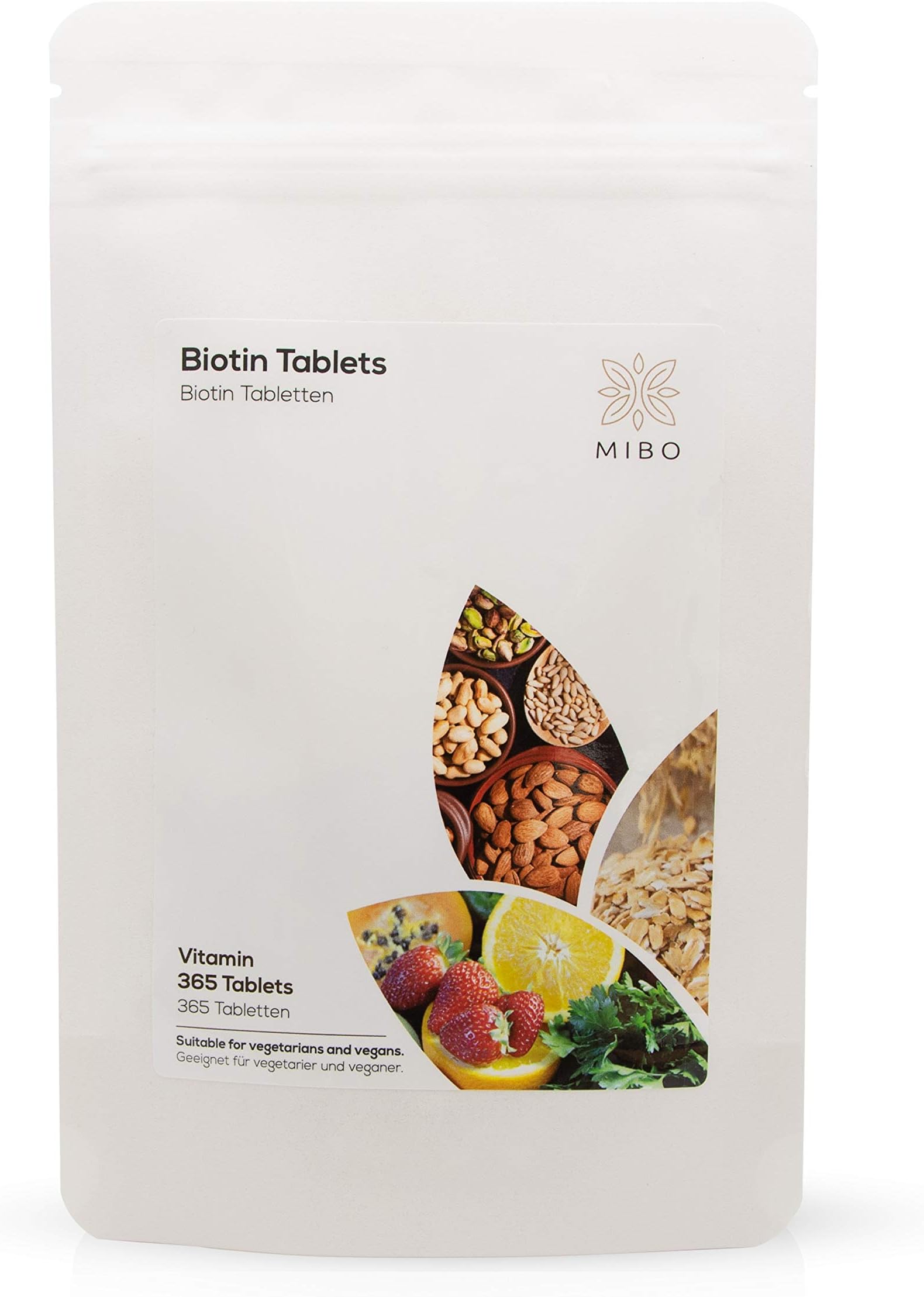 MiBo High Strength Biotin Tablets | 10000mcg Biotin Tablets for Hair Nails & Skin | 365 Tablets 12 Months Supply | Vegetarians & Vegans | Natural Supplement B7 Vitamins for Men and Women | Made in UK