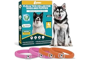 YOTANGO 4 Pack Flea Collar for Dogs, Dog Flea and Tick Collar 8 Months Flea and Tick Treatment Prevention for Dogs, Waterproof Adjustable Dog Flea Collar Natural Tick and Flea Collar for Dogs (Oragne&Pink)