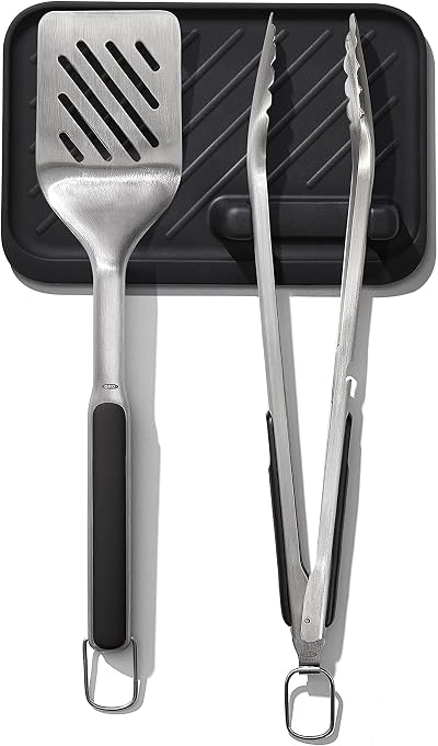 OXO Good Grips 3-Piece Grilling Tool Set with Turner, Tongs & Silicone Rest