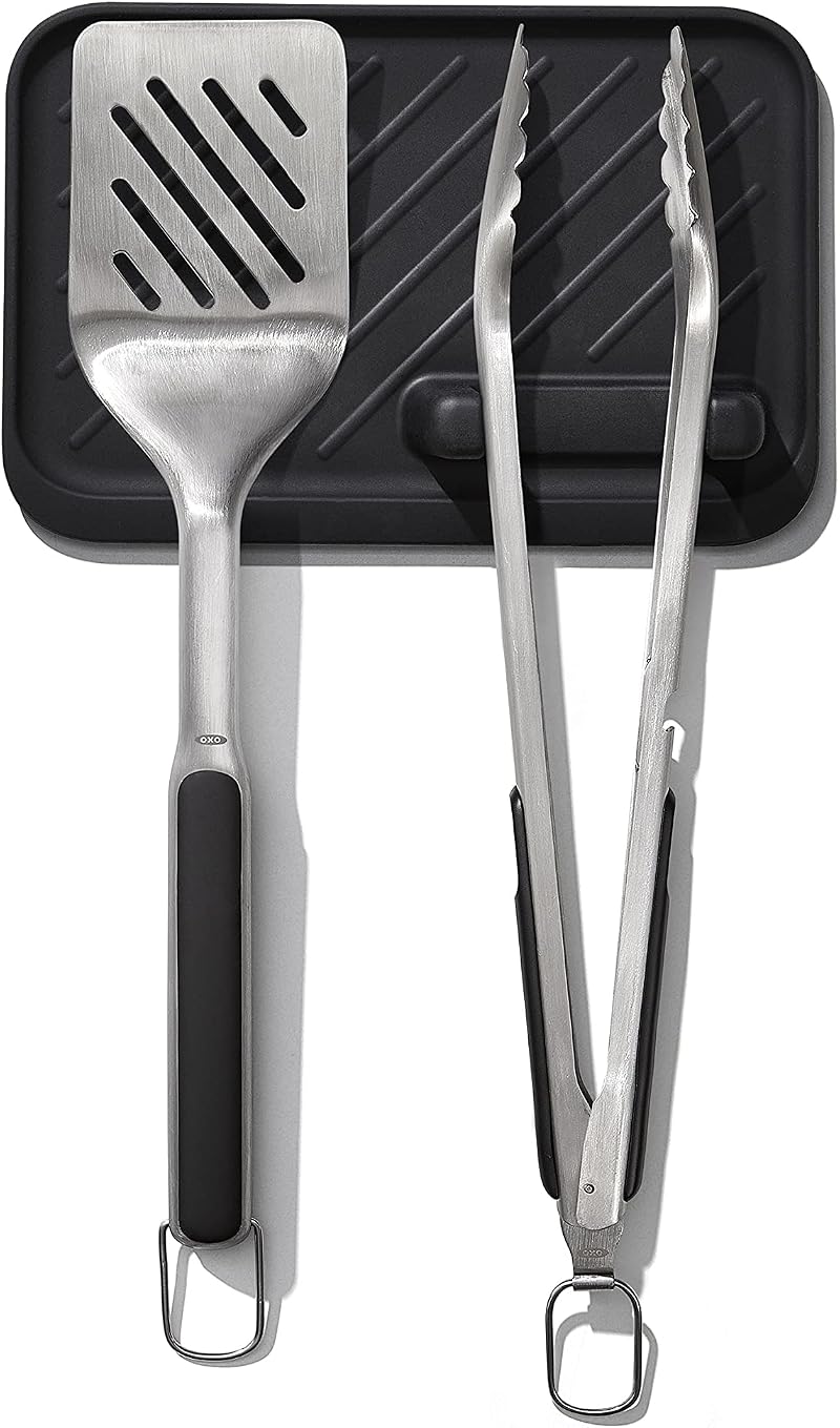 OXO Good Grips 3-Piece Grilling Tool Set with Turner, Tongs & Silicone Rest