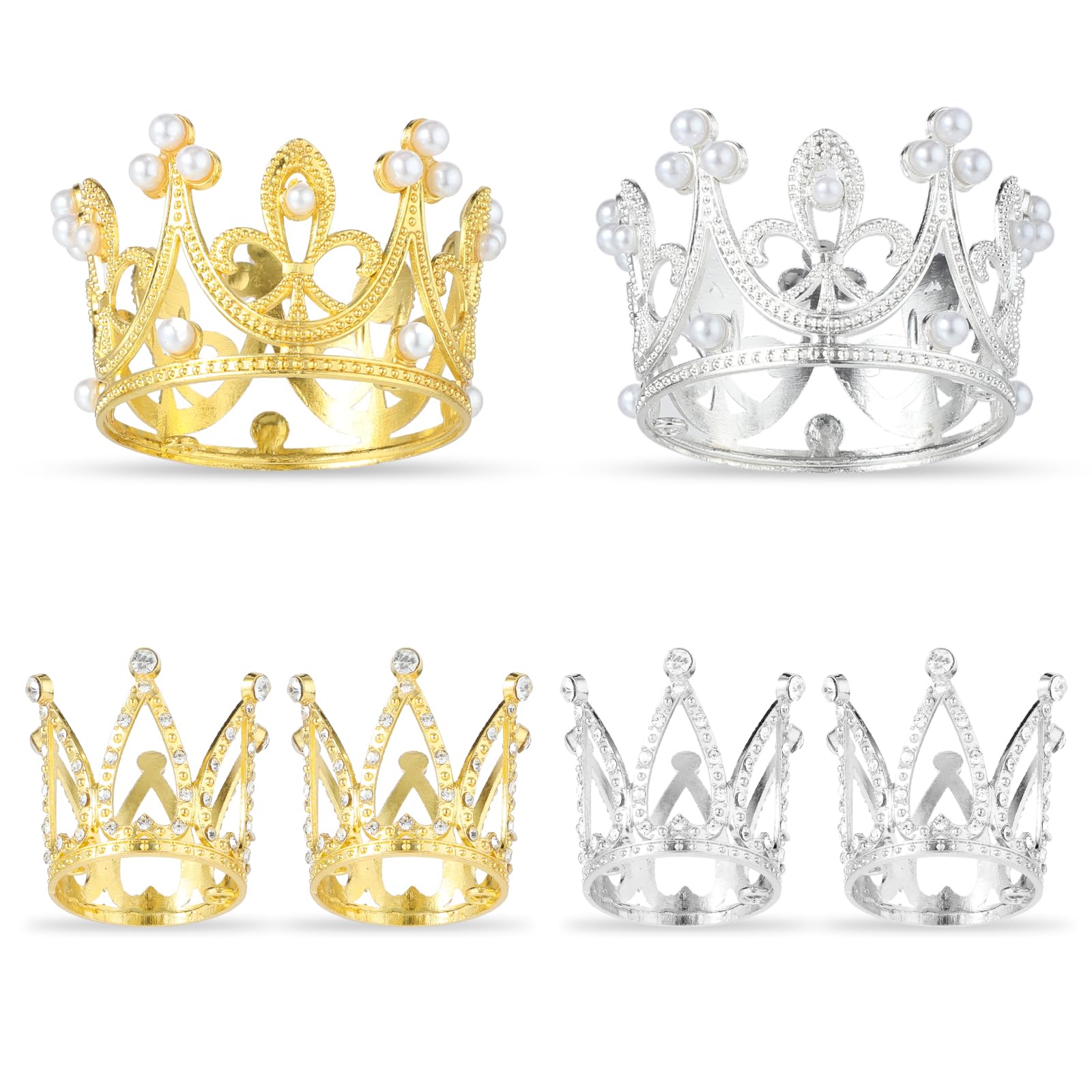 Photo 1 of 6 Pcs Gold Silver Crown Cake Topper, Mini Crowns for Flower Bouquets, Crystal Pearl Vintage Tiara Queen Princess Crown Cake Topper Small Crowns Cupcake Decorations for Birthday Wedding Party Decor