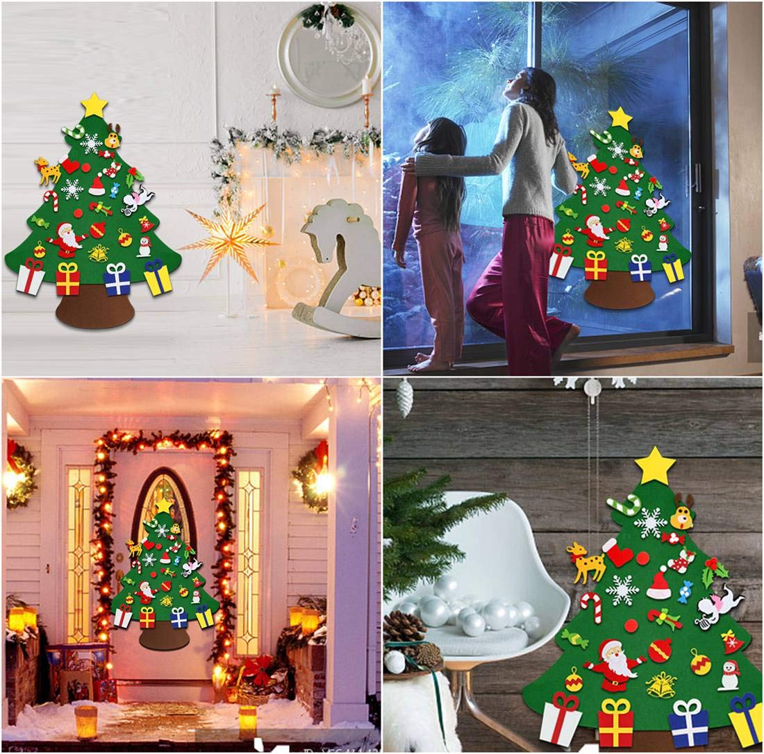 VDROL Felt Christmas Tree with Merry Christmas Banner Wall Hanging & 29Pcs DIY Friendly Detachable Hanging Xmas Ornaments Xmas Kids Gifts Christmas Decorations
