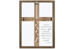 LUZHIQIANG Matthew 19:6 What God Has Joined Sign 15"X10" Cord of Three Strands Unity Cross Braid Wall Decor Anniversary Religious Gifts for Couple Cross to Braid or Tie God's Knot, Symbolic of Unity (Wood)