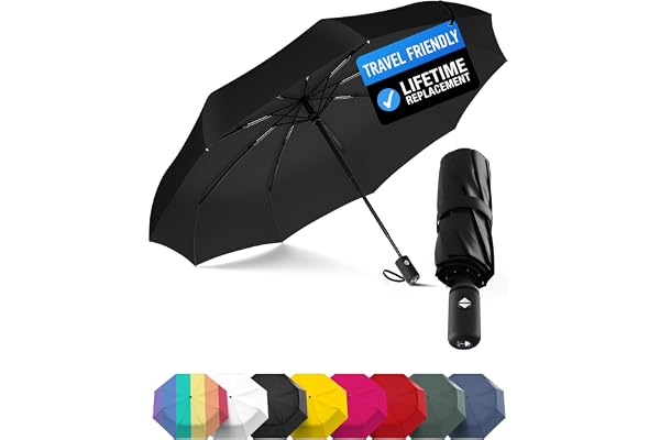 Rain-Mate Windproof Compact Umbrellas for Rain - Strong Reinforced Fiberglass Rib Design & Auto Open & Close - Portable Foldi