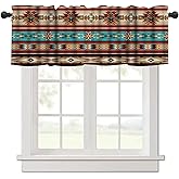Aztec Kitchen Curtains Valance for Windows,Southwestern Native Tribal Valances for Kitchen Window,Boho Geometric Printed Short Curtains for Small Windows Cafe Living Room Bedroom 54x18 Inch 1 Panel