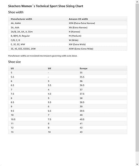 skechers shoe width chart