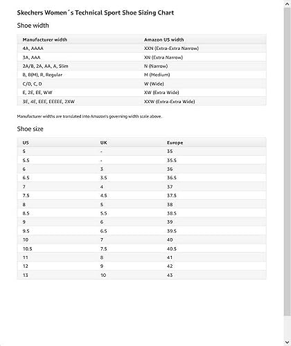 skechers women size chart