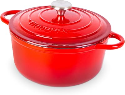 nuovva Enamelled Cast Iron Dutch Oven 5 Quart Red 24cm with Lid