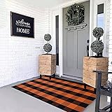 MUBIN Cotton Orange and Black Plaid Rug, 3 x 5 Ft