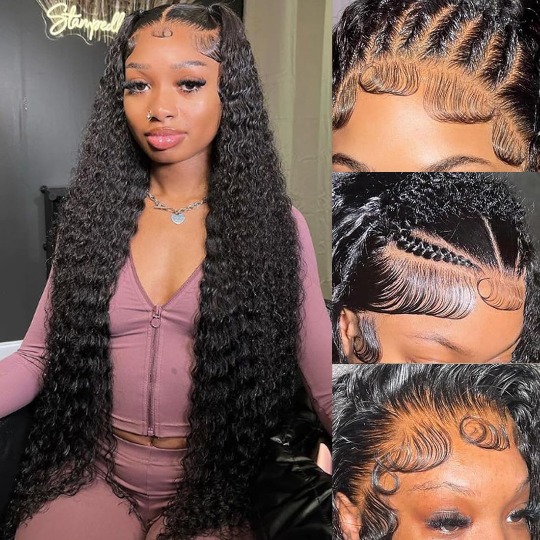 30 Inch Deep Wave Lace Front Wigs Human Hair Pre Plucked 13x6 HD Lace Front Curly Wigs Human Hair 200% Density Glueless Frontal Wigs Human Hair with Baby Hair Curly Wigs for Women Natural Black