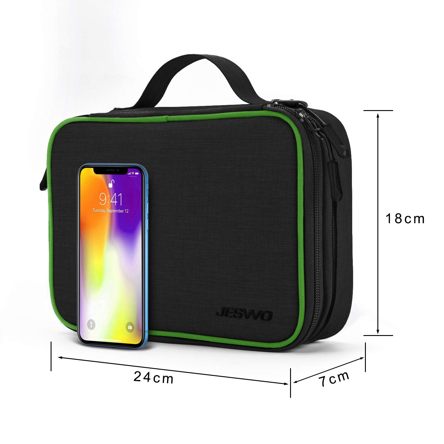 JESWO Electronic Organizer, Travel Cord Organizer, Electronic Accessories Double Layer Travel Organizer Bag for Cables, SD Cards, Hard Drive, Power Bank, iPad Mini (Up to 7.9\'\') and More - Black