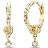 Lavari Jewelers 1/10 Carat Lab Grown Diamond Hoop Earrings for Women - 18k Yellow Gold Plated 925 Sterling Silver Dangle Charm Hoops for Her - Hypoallergenic Hinged Hoops - Playful Modern Design