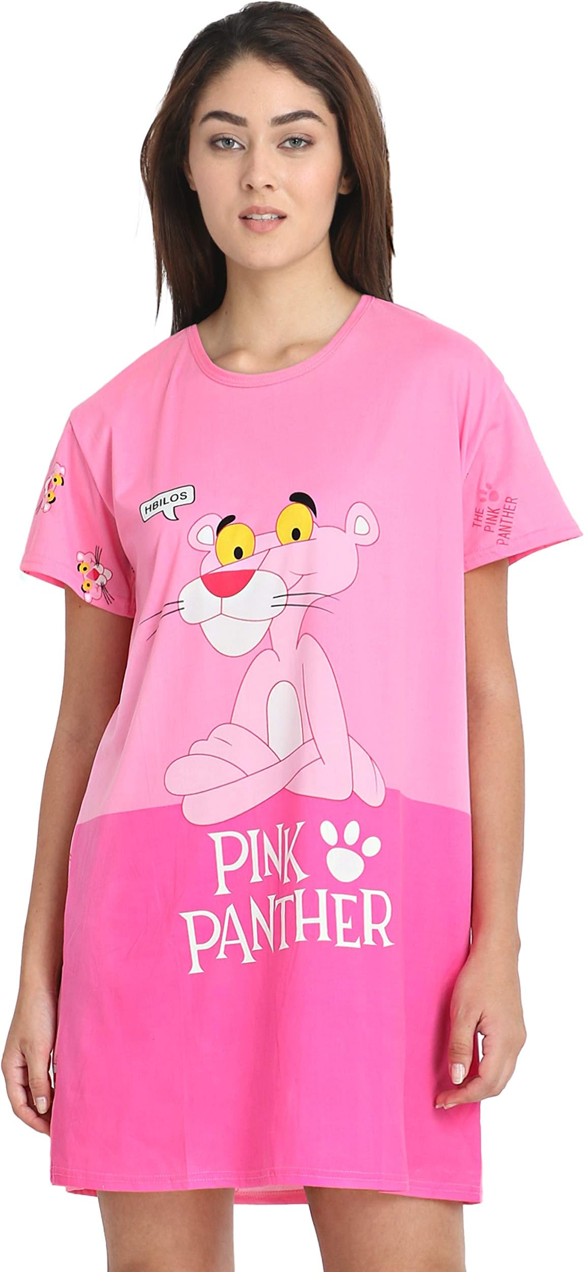 Fflirtygo Long Top Night Wear for Women, Graphic Print Short Nighty in Pink Color, Soft Fabric Nightwear Long T-Shirts for Women