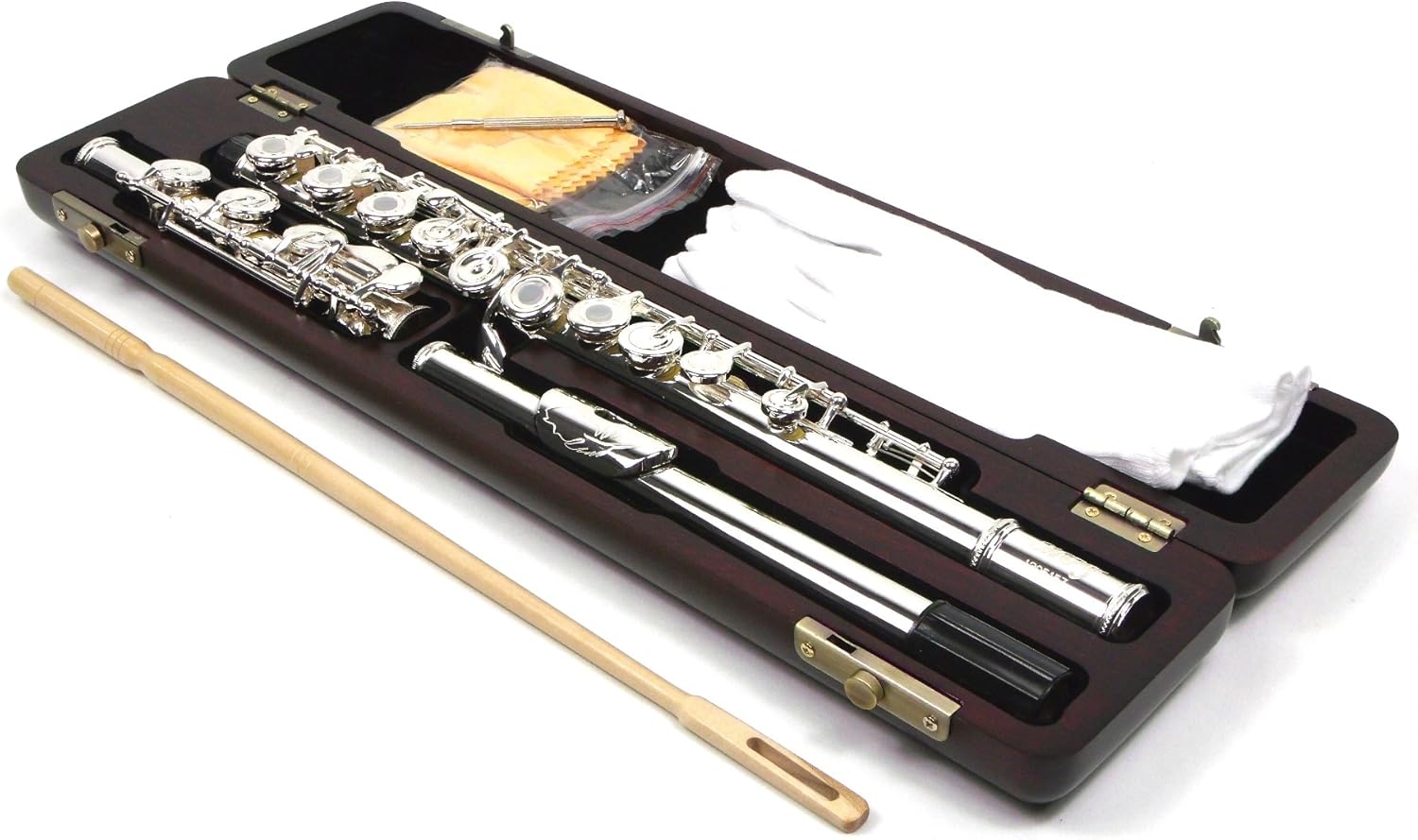 SILVER PLATED 17 KEYS OPEN HOLE FLUTE ENGRAVED MOUTHPIECE