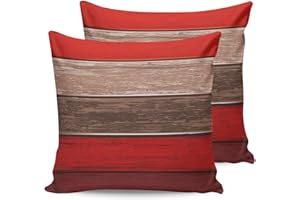 VANDARLLIN Outdoor Throw Pillow Covers 18X18 Set of 2 Waterproof Ombre Christmas Red Brown Decorative Zippered Cushion Covers for Patio Furniture, Farmhouse Retro Rustic Barn Wood Texture Lumbar Pillowcases