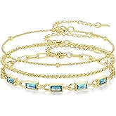 GexTyde Gold Birthstone Bracelet for Women, 18K Gold Plated Layered Jewelry Bracelet Set, Womens Dainty Stackable Bracelets Link Paperclip Chain Valentines Day Gift for Wife Her