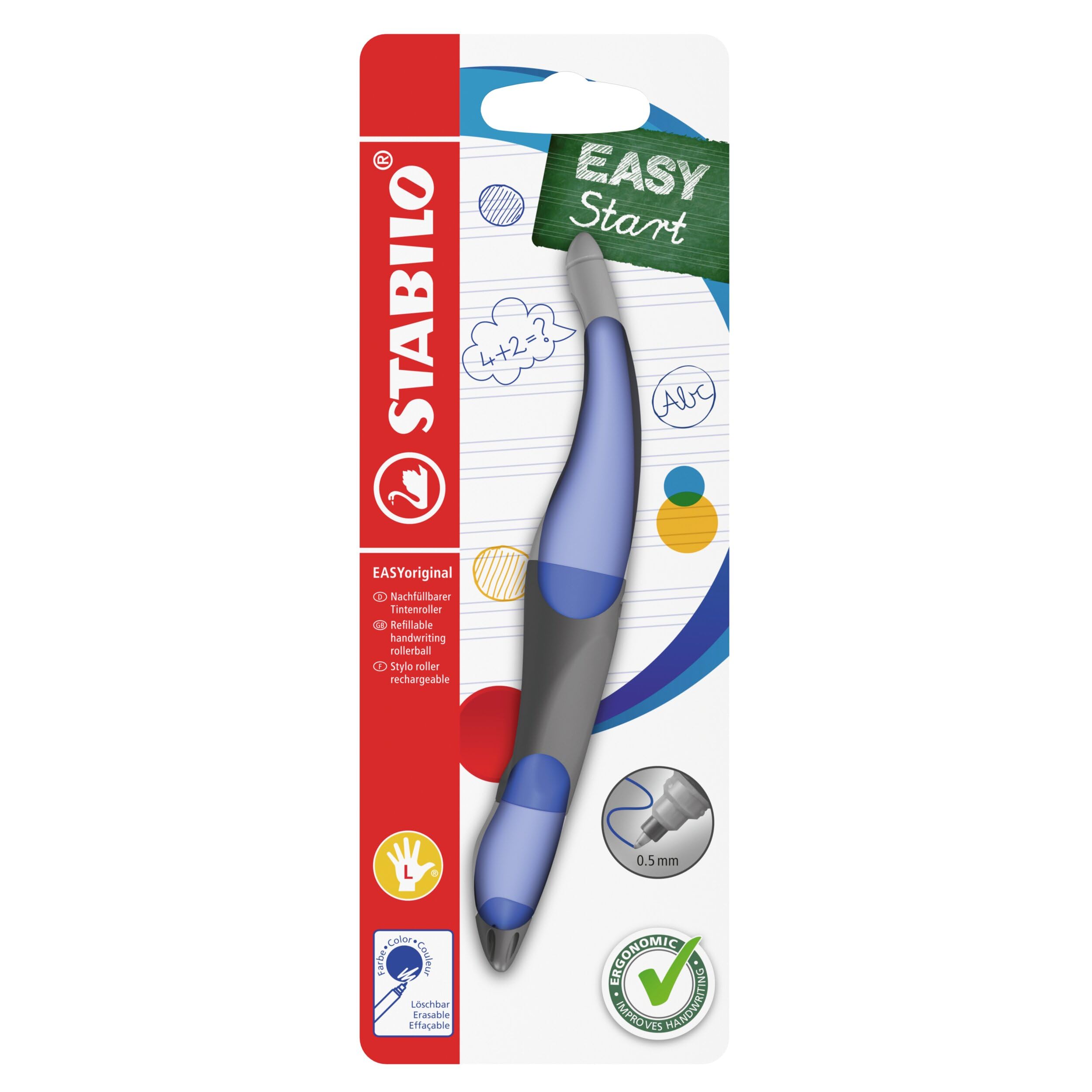 STABILO EASYoriginal Pastel - Ergonomic Rollerball - Left-Handed - Pack of 1 - Cloudy Blue