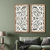 XIAOAIKA Boho Carved Wall Art Decor, 31.5 Inch Antique Distressed White Panels, Hand-Carved Decorative Sculpture for Living R