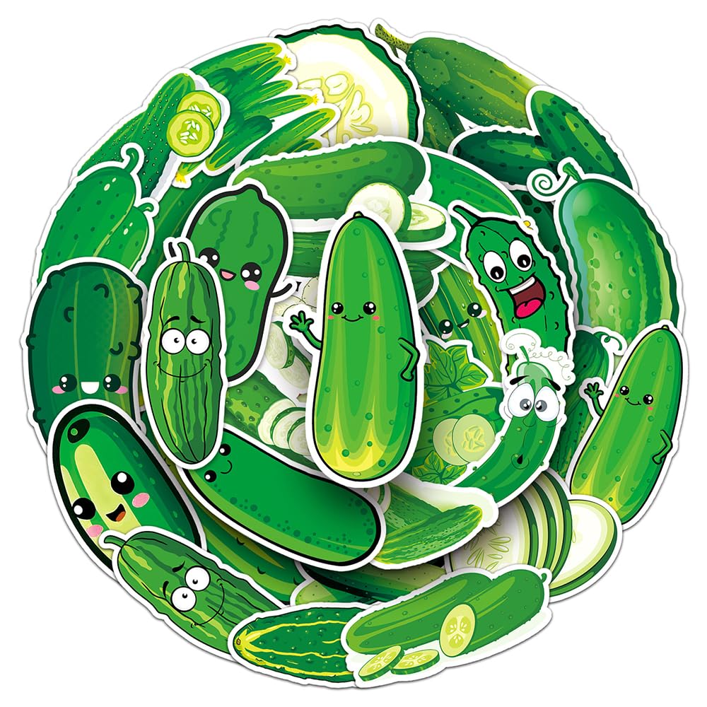 Playful Cucumber Vinyl Stickers, 50 PCS Waterproof Cute Fruit Decals for Laptops, Scrapbooking, Journals, Notebooks, Water Bottles, Suitcases, Phones & DIY Decor